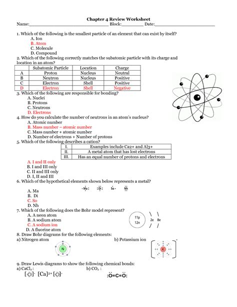 atomic structure atoms and ions worksheet answers
